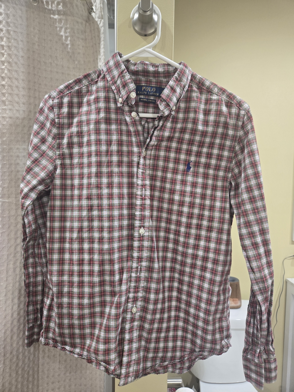 Polo Ralph Lauren Boys L 14/16 Red and White Plaid Button-Down Shirt 100% Cotton